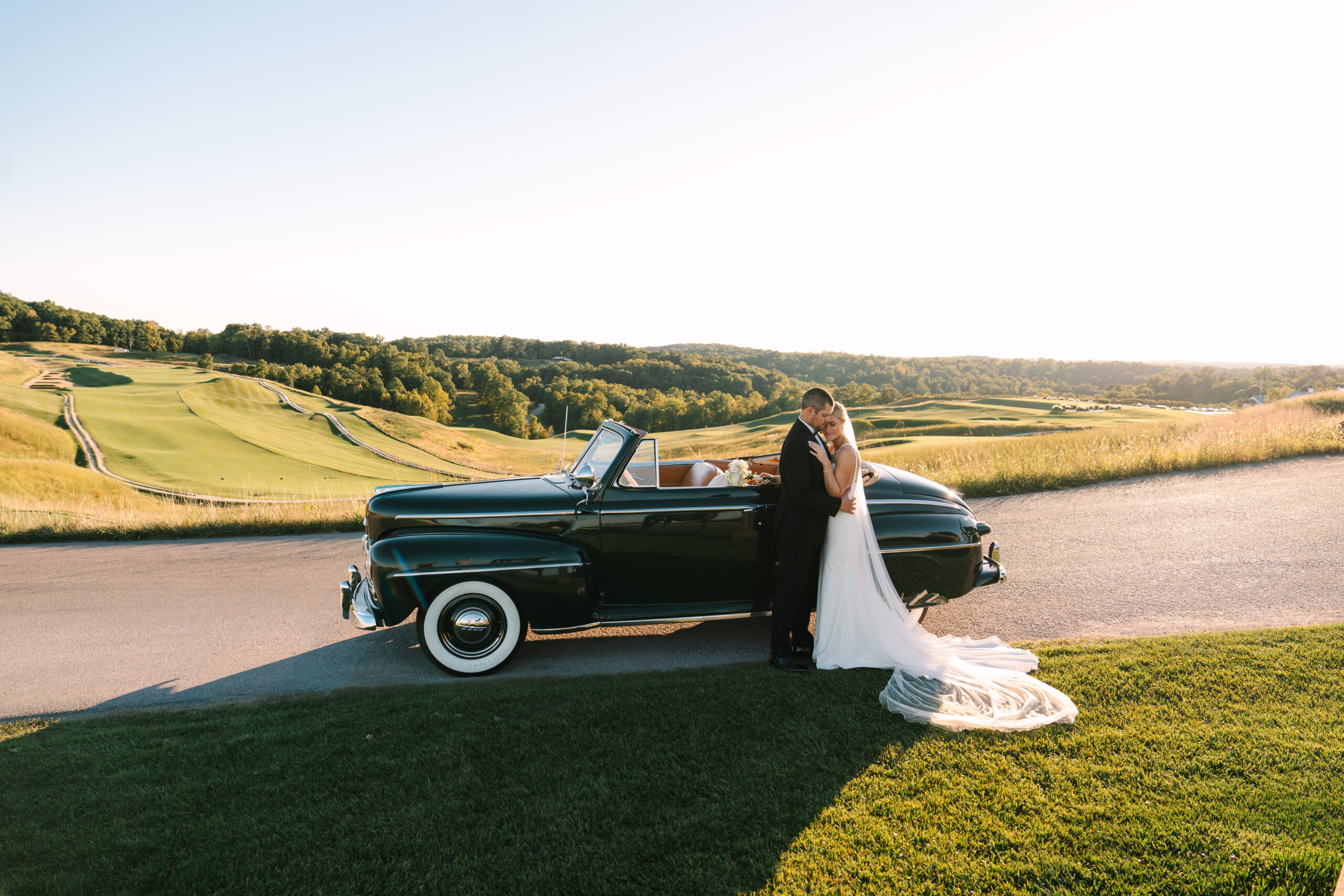 French Lick Wedding at the Pete Dye Golf Course, Classic Car wedding Portraits