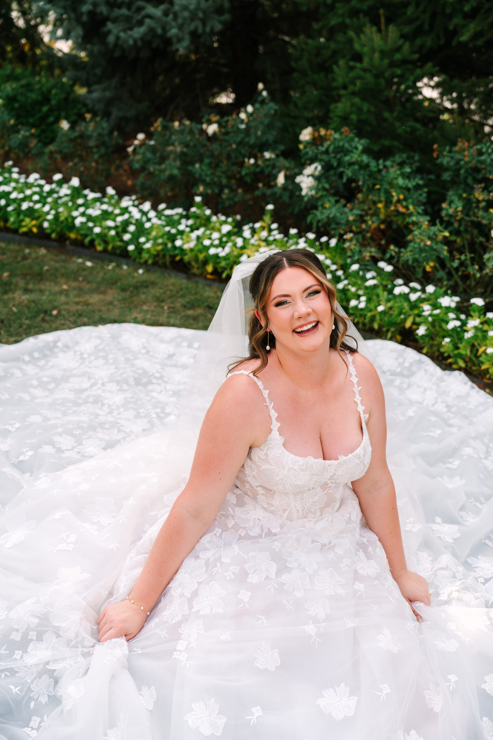Bride and groom portraits at Ritz Charles wedding in Indianapolis Indiana with colorful florals